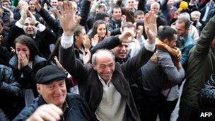 Supporters of Ramush Haradinaj celebrate in Pristina on November 29