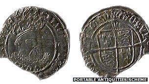 Two of the 14 coins dating from the 16th Century