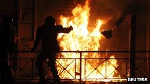 Firebomb at anti-austerity riot in Greece