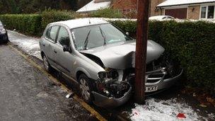 A car hit a lamppost in Chelsfield, Kent