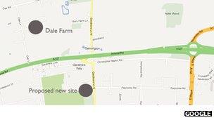 Map showing the proposed site and Dale Farm