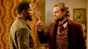 Jamie Foxx and Leonardo DiCaprio in Django Unchained