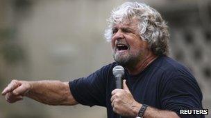 Five Star Movement figure Beppe Grillo campaigns in a local election in Sicily, 22 October