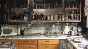 Michelle Woolwich's burnt out kitchen