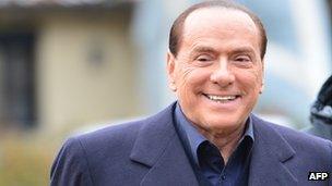 Italian former prime minister and owner of the AC Milan football team, Silvio Berlusconi at the AC Milan training grounds in Milanello on 8 December.