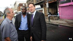 David Lammy and Nick Clegg meeting locals in Tottenham after the 2011 riots