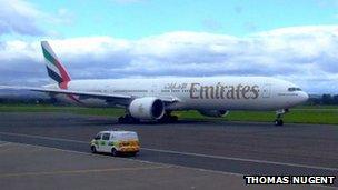 Emirates aircraft at Glasgow Airport