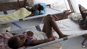 A child receives treatment for cholera in a hospital in Port-Au-Prince last month