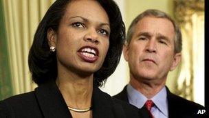 Condoleezza Rice and George W Bush in 2000