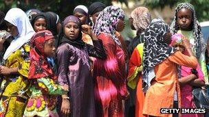 Islamic girls outside a mosque in The Bronx, New York