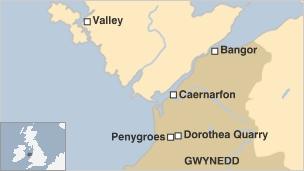 Map showing Dorothea Quarry in Snowdonia