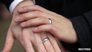 Hands of a same-sex couple