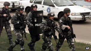 SWAT team outside of Columbine High School