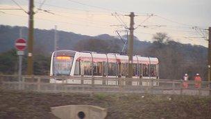 Tram on the test track at Gogar depot