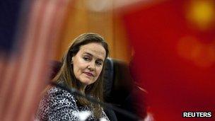 Michele Flournoy at the Bayi Building in Beijing in this 7 December 2011