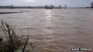 Flood water at Severn Stoke in Worcestershire