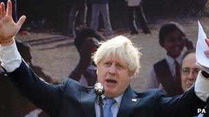 Boris Johnson speaking in Delhi