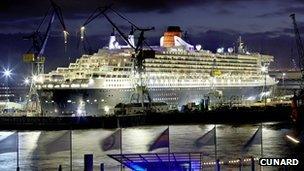 Queen Mary II at Blohm and Voss Shipyard in 2011, following a refit