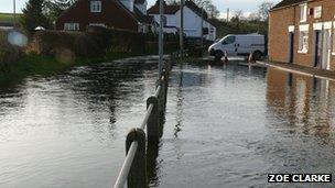 Flooded street at Burton Fleming