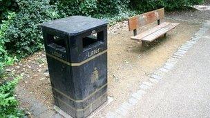 Litter bin in park