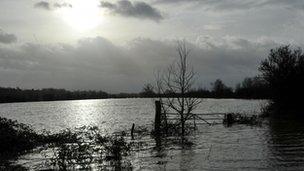 Flooded fields in Gloucestershire