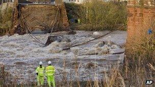 A bridge collapsed over the River Derwent