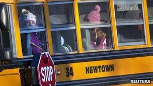 Sandy Hook children ride a school bus (3 January 2012)