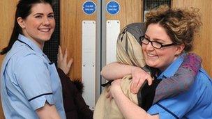 Malala Yousufzai with staff at Queen Elizabeth Hospital