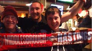 Dave Bennett (left) and fellow Hastings fans in a pub before the game