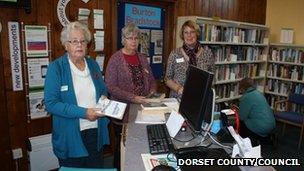 Volunteers at Burton Bradstock library