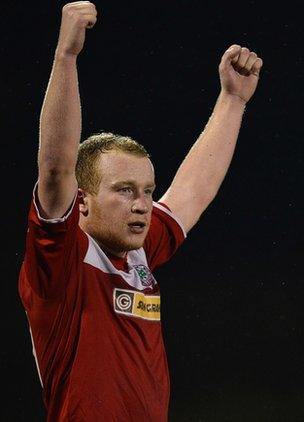 Liam Boyce celebrates after making it 3-1 to Cliftonville