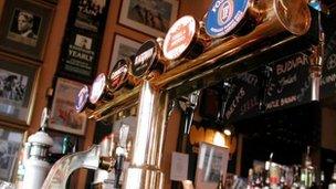 Beer taps in a pub