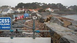 Repairs to the sea wall along Perelle coast road