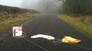 What goes up must come down. The BBC Sky Balloon team tracked it to the Killynick Road