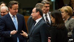 David Cameron with French President Francois Hollande and German Chancellor Angela Merkel