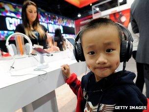 Boy wearing headphones