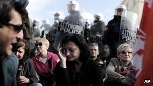 Public sector workers in Athens protesting about the threat of compulsory redundancies