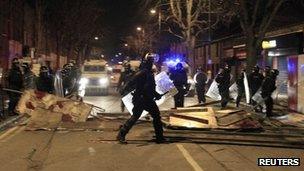 Police in riot gear in Belfast