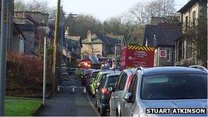 The scene of a suspected chemical leak in Gillinggate, Kendal