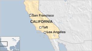 Map of California showing Taft and Los Angeles