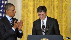 Barack Obama and Jack Lew at the White House (10 January 2013)