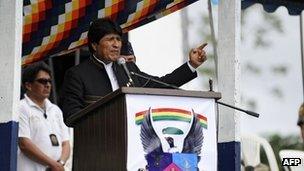 President Evo Morales speaks at a ceremony on 19 December 2012