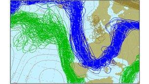 Spaghetti chart 1000-5000hPa valid 12z 15/01/2013