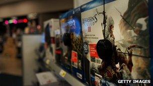 The game Assassin"s Creed III is viewed at an electronics store on January 11, 2013 in New York City.