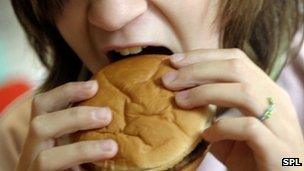 girl eating a burger