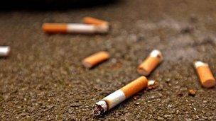 Discarded cigarette ends