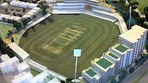 A model showing how the Essex county ground will look after the development