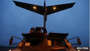 A French Rafale jetfighter preparing to leave for Mali