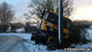 Gritting lorry in ditch in Suffolk