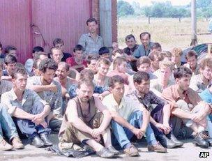 Inmates at Omarska camp, Bosnia, 1992